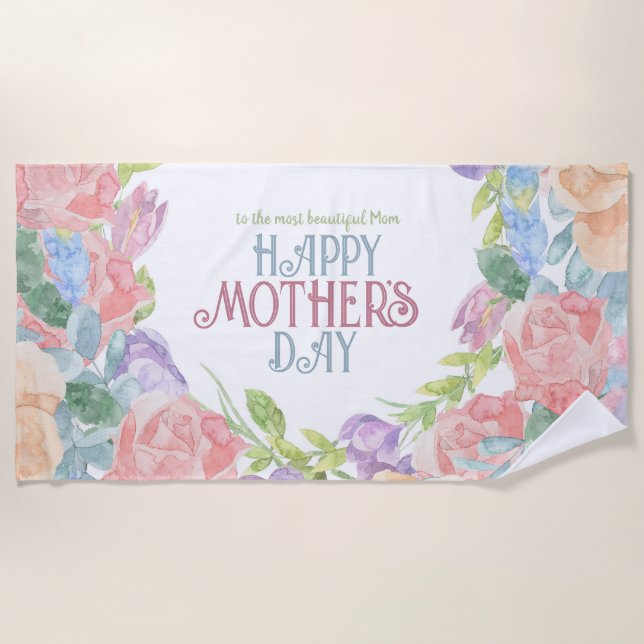 Toalha De Praia Personalizar Quatro Flores de Dia de as mães de Aq (Frente)