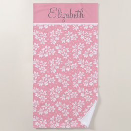 Toalha De Praia Personalize Rosa Branco Cinza Floral
