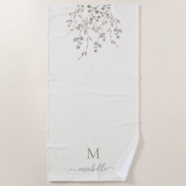 Toalha De Praia Personalized Botanical Watercolor Monogram Ivory