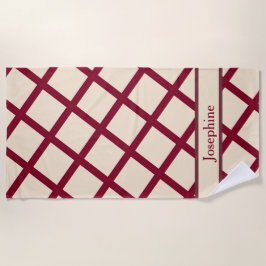 Toalha De Praia Personalized Burgundy Cream Lattice Elegant Chic