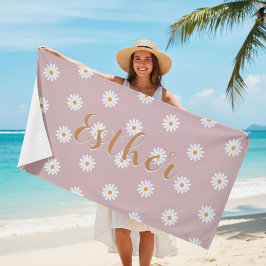 Toalha De Praia Personalized Daisy Beach Towel, Custom Beach Towel