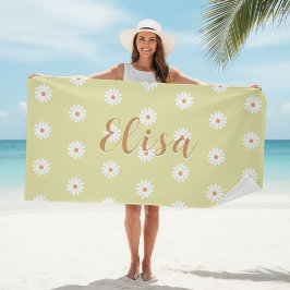 Toalha De Praia Personalized Daisy Beach Towel, Custom Beach Towel