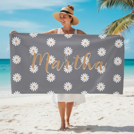Toalha De Praia Personalized Daisy Beach Towel, Custom Beach Towel