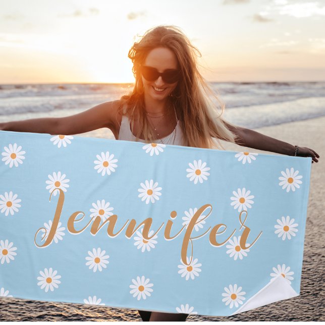 Toalha De Praia Personalized Daisy Beach Towel, Custom Beach Towel (Criador carregado)