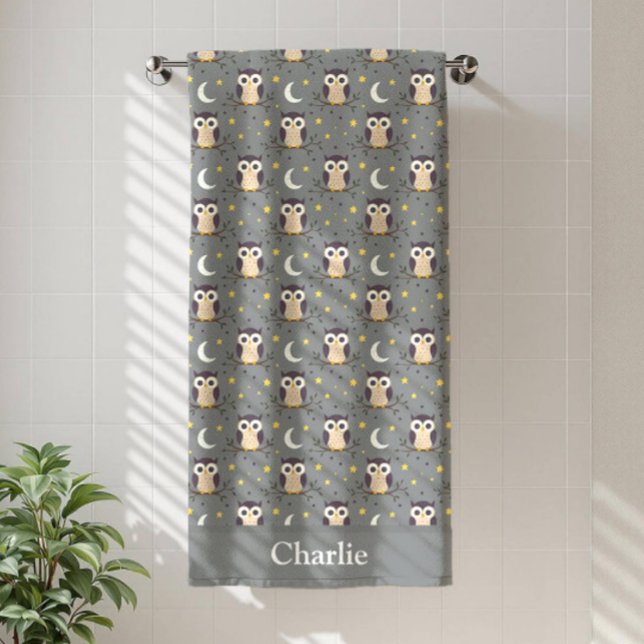 Toalha De Praia Personalized Gray Owl Kids (Criador carregado)