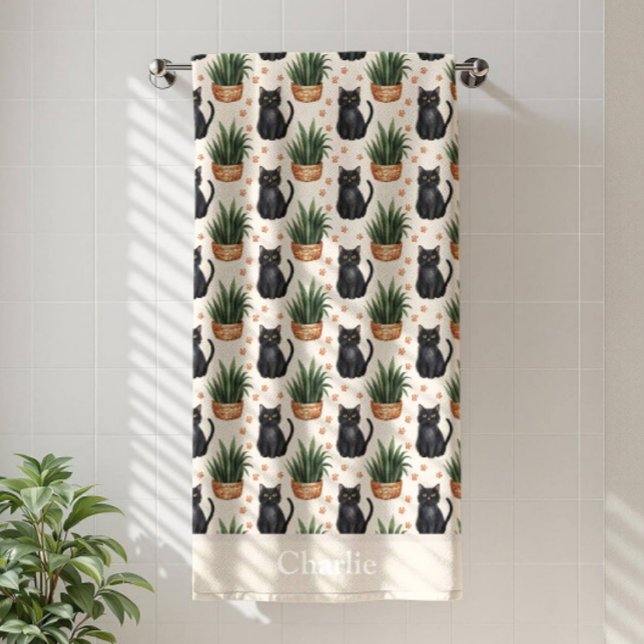Toalha De Praia Personalized Houseplants and Cat (Criador carregado)