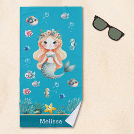 Toalha De Praia Personalized Mermaid Under the sea for Girl