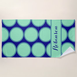 Toalha De Praia Personalized Navy Mint Polka Dot Pattern Modern