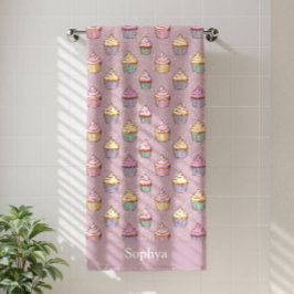 Toalha De Praia Personalized Purple Glitter Cupcake