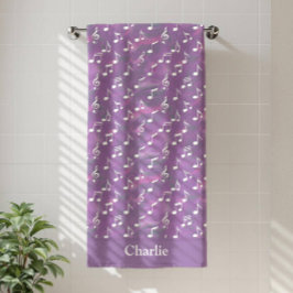 Toalha De Praia Personalized Watercolor Purple Music Note