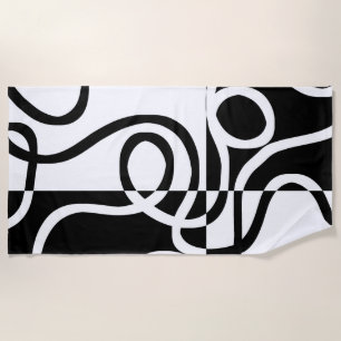 Toalha De Praia Persuasão linear II: Abstrato preto e branco