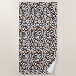 Toalha De Praia Pêssego Branco Impressão Preta-Leopardo