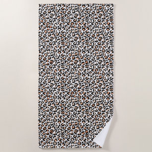 Toalha De Praia Pêssego Branco Impressão Preta-Leopardo