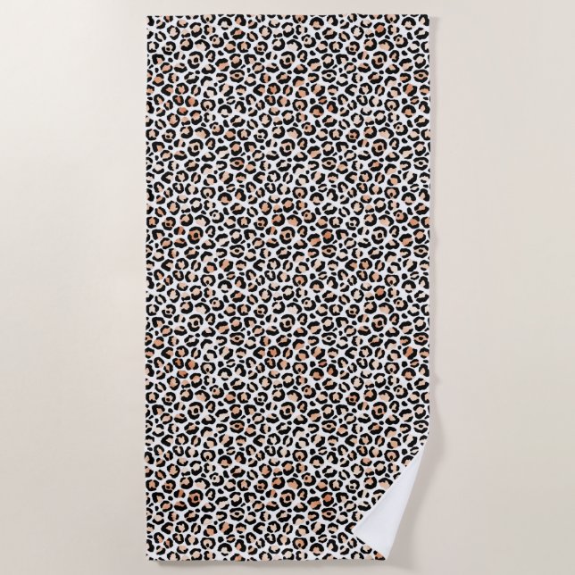 Toalha De Praia Pêssego Branco Impressão Preta-Leopardo         (Frente)