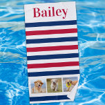 Toalha De Praia Pet Dog 3 Foto Collage Red Blue Stripe<br><div class="desc">Celebre o seu melhor amigo com um Pet Photo Collage Beach Towel personalizado. Quando você tem tantas memórias e fotos divertidas, uma foto não é suficiente. Nossa Torre de Colagem de Fotos do Cão tem três fotos. Quer você tenha um novo cachorrinho, ou para memorializar todos os momentos especiais através...</div>
