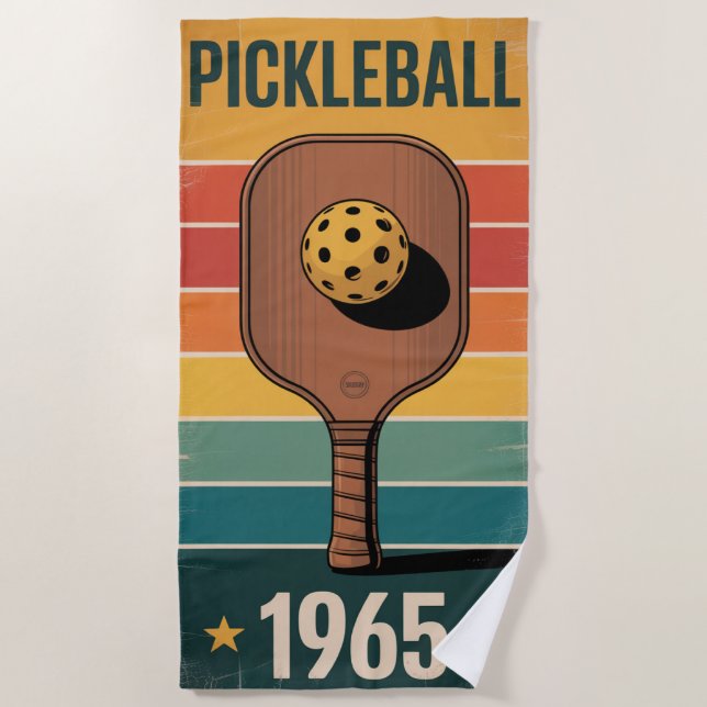 Toalha De Praia Pickleball Classic 1965 Paddle Poster Para Ventila (Frente)