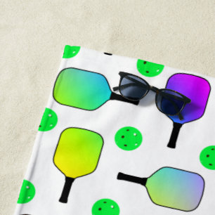 Toalha De Praia Pickleball Colorida Paddles Verde Personalizado