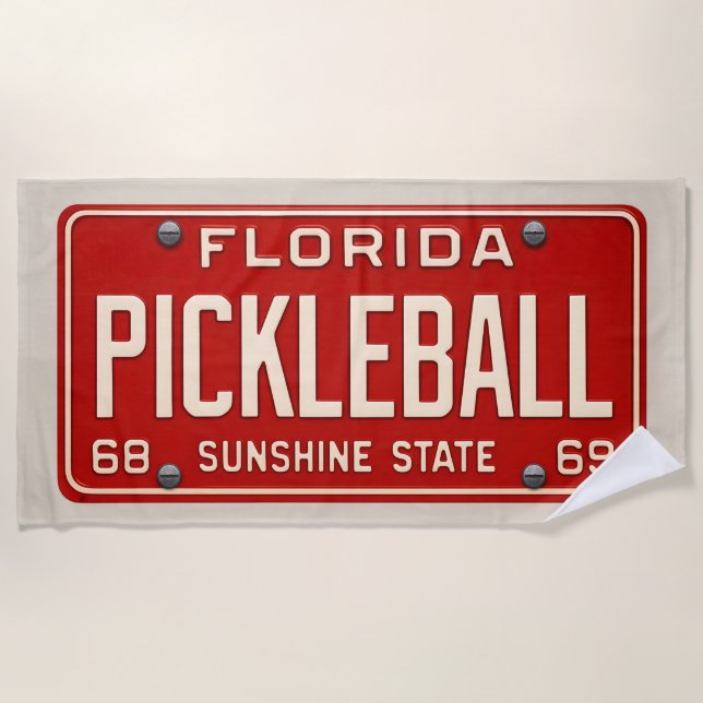 Toalha De Praia Pickleball Player Fan Retro Florida License Plate (Frente)
