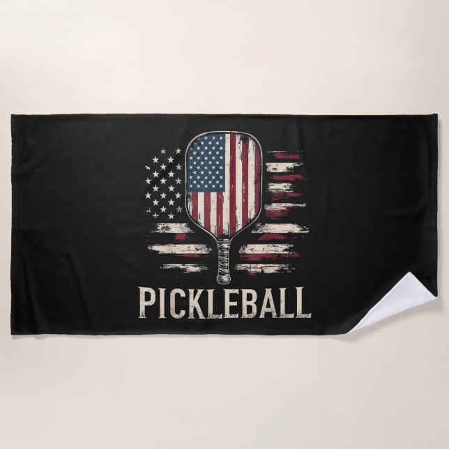 Toalha De Praia Pickleball Player US Flag Retro Paddleball (Frente)