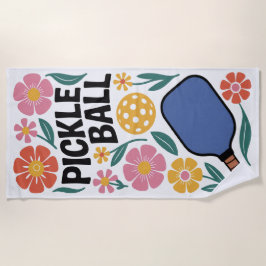 Toalha De Praia Pickleball Retro Floral Paddle Beach Towle