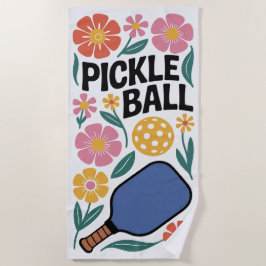 Toalha De Praia Pickleball Retro Floral Paddle Beach Towle