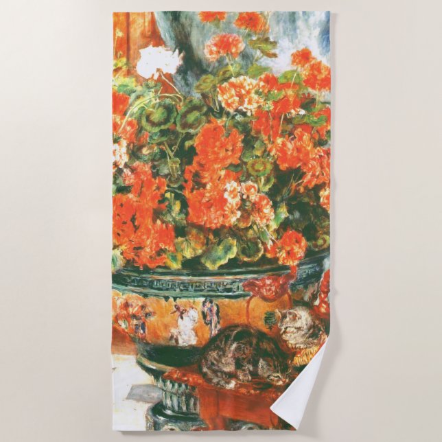 Toalha De Praia Pierre-Auguste Renoir Geraniums E Cats (Frente)