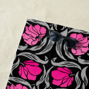 Toalha De Praia Pimpernel de William Morris, cor-de-rosa e preto
