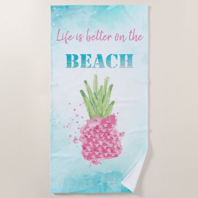 Toalha De Praia Pineapple Rosa Cool Aquarela   (Frente)