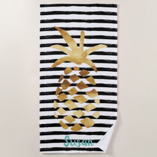 Toalha De Praia Pineapple & Stripes - Personalize com seu nome