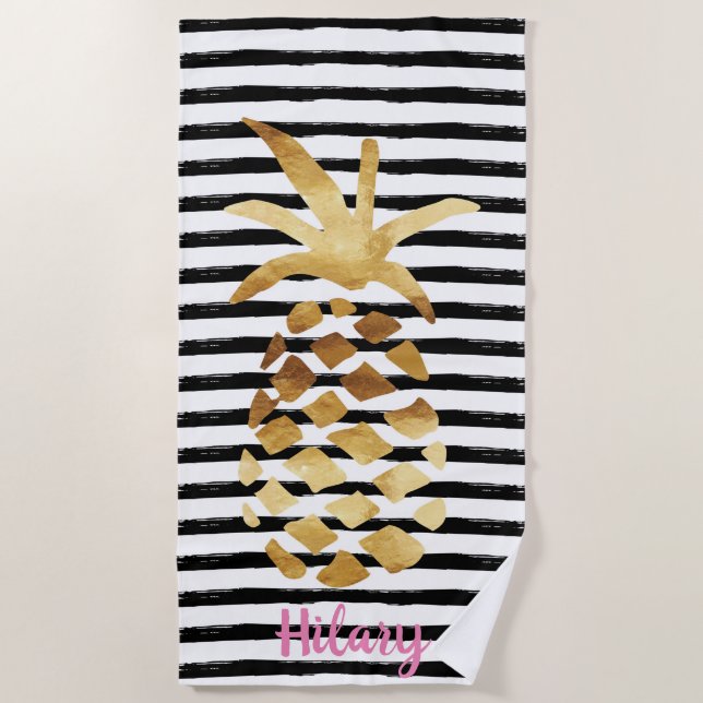 Toalha De Praia Pineapple & Stripes - Personalize com seu nome (Frente)