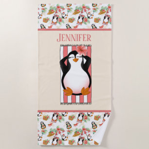 Toalha De Praia pinguim de praia bonito, adiciona nome Beach Towel