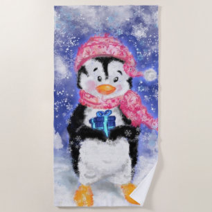 Toalha De Praia Pinguim Feliz - Natal -