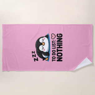 Toalha De Praia pinguim fofo dormindo, lista de tarefas nada