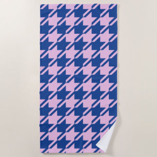 Toalha De Praia Pink-alto-dente+Padrão Grande Azul