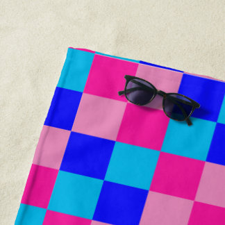 Toalha De Praia Pink and Blue Checkered Print