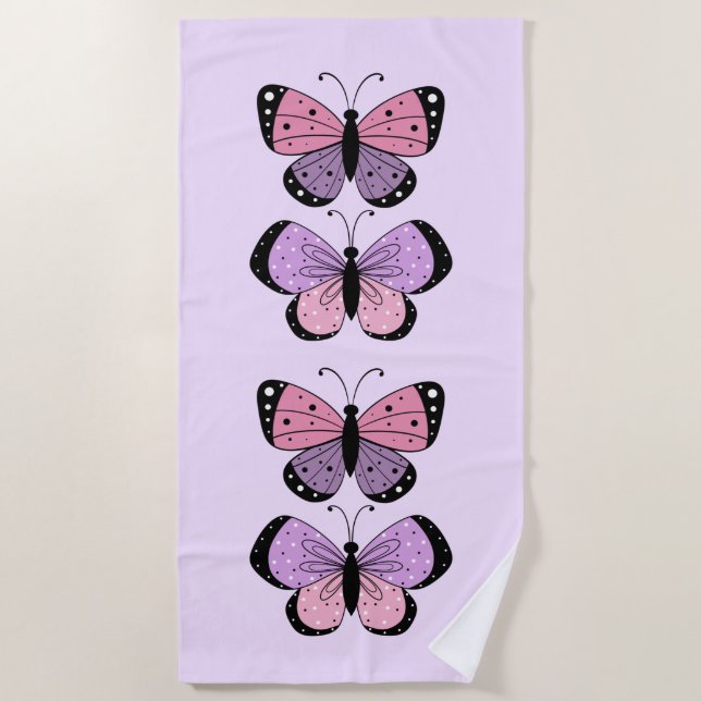 Toalha De Praia Pink and Purple Butterfly  (Frente)