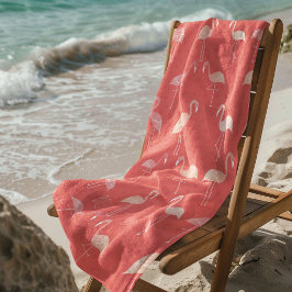 Toalha De Praia Pink Coral Red Flamingo Pattern Personalized