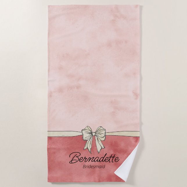 Toalha De Praia Pink de Aquarela + Arco de Creme Bridesmaid Beach  (Frente)