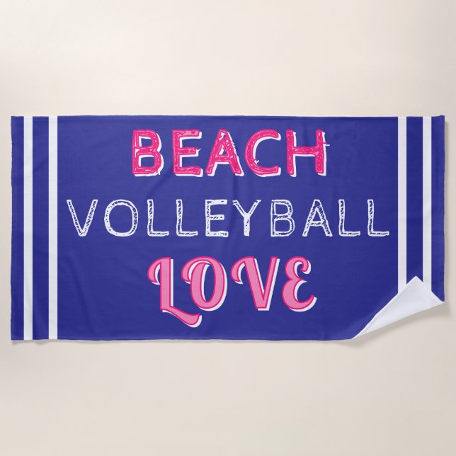 Toalha De Praia Pink Deep Blue Beach Volleyball Love (Frente)
