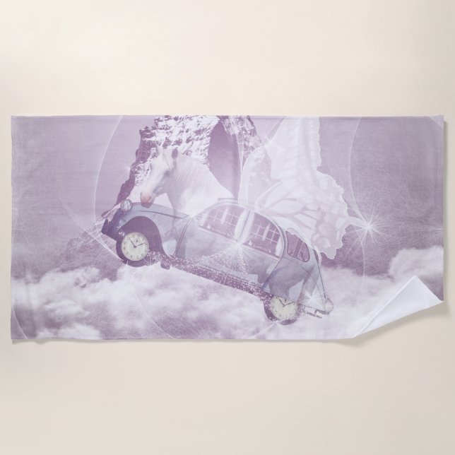 Toalha De Praia Pink Fantasy Flying Horly Carro Borboleta Fada Win (Frente)