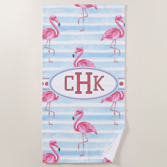 Toalha De Praia Pink Flamingo Monogram (Frente)