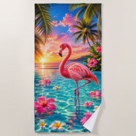 Toalha de Praia Pink Flamingo Tropical Pool