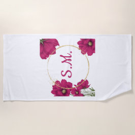 Toalha De Praia Pink Floral Gold Circle Beach Towel