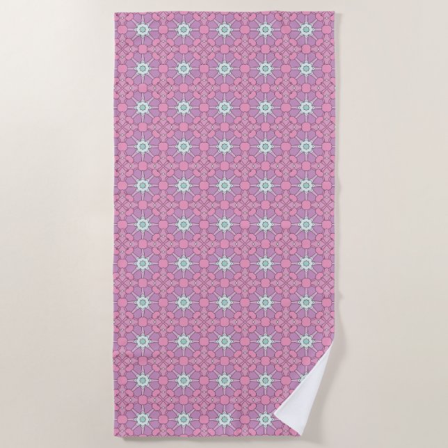 Toalha De Praia Pink geometric floral patterned  (Frente)