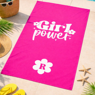 Toalha De Praia Pink Girl Power Monogram Beach Towel