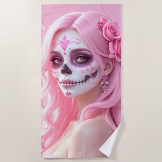 Toalha De Praia Pink Lady Sugar Skull