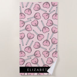 Toalha De Praia Pink Lollipops, Heart Lollipops, Lolly, Your Name
