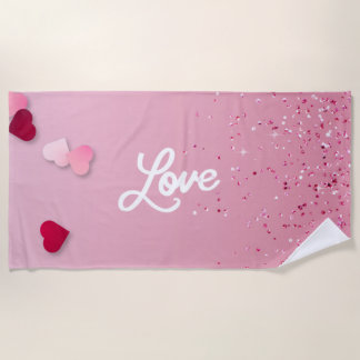 Toalha De Praia Pink Love Heart Beach Towel