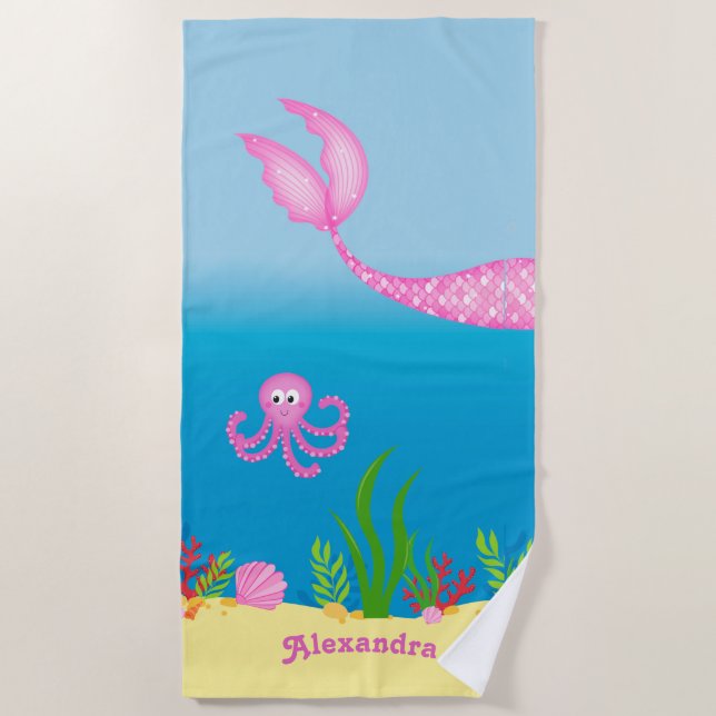Toalha De Praia Pink Mermaid Tail Beach Towel (Frente)