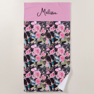 Toalha De Praia Pink Rose Watercolor Flowers Floral Painting